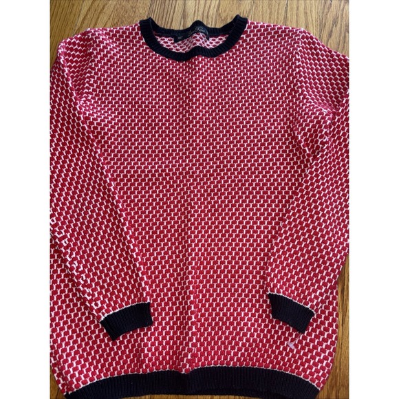 Zara Sweaters - Vintage Zara Size Small Knit Crewneck Sweater Red White With Black Trim